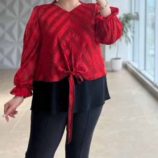 شومیز آفتاب سایز 48 تا 62 سایز بندی و رنگبندی قواره دار جنس حریر آستر داره